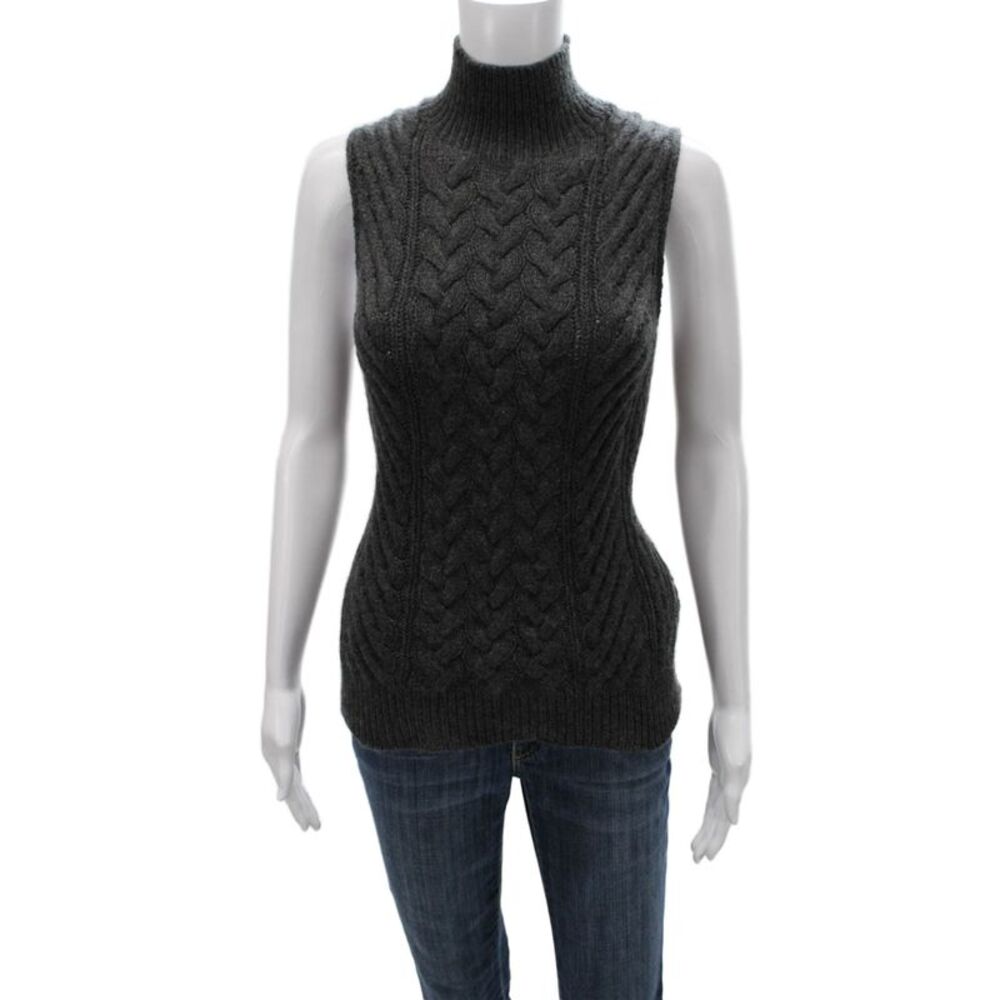 Forte Cashmere Womens Gray Turtleneck Cashmere Vest Size M
